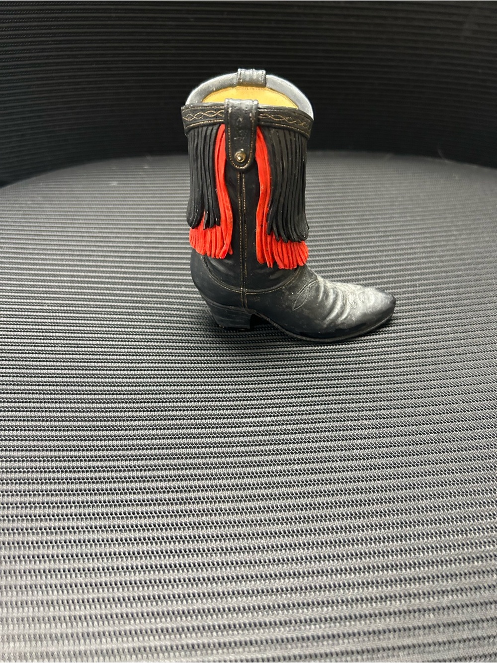 JPC High Steppin Cowboy Boot Figurine Ceramic Hand Painted Glossy Black Red